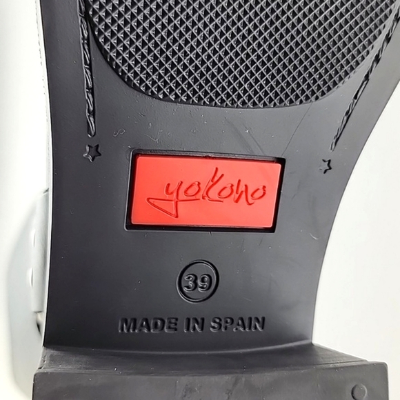 Yokono Women's Tall Black Leather Riding Biker Boots Strap Buckle Block Heel 39 - Picture 12 of 16